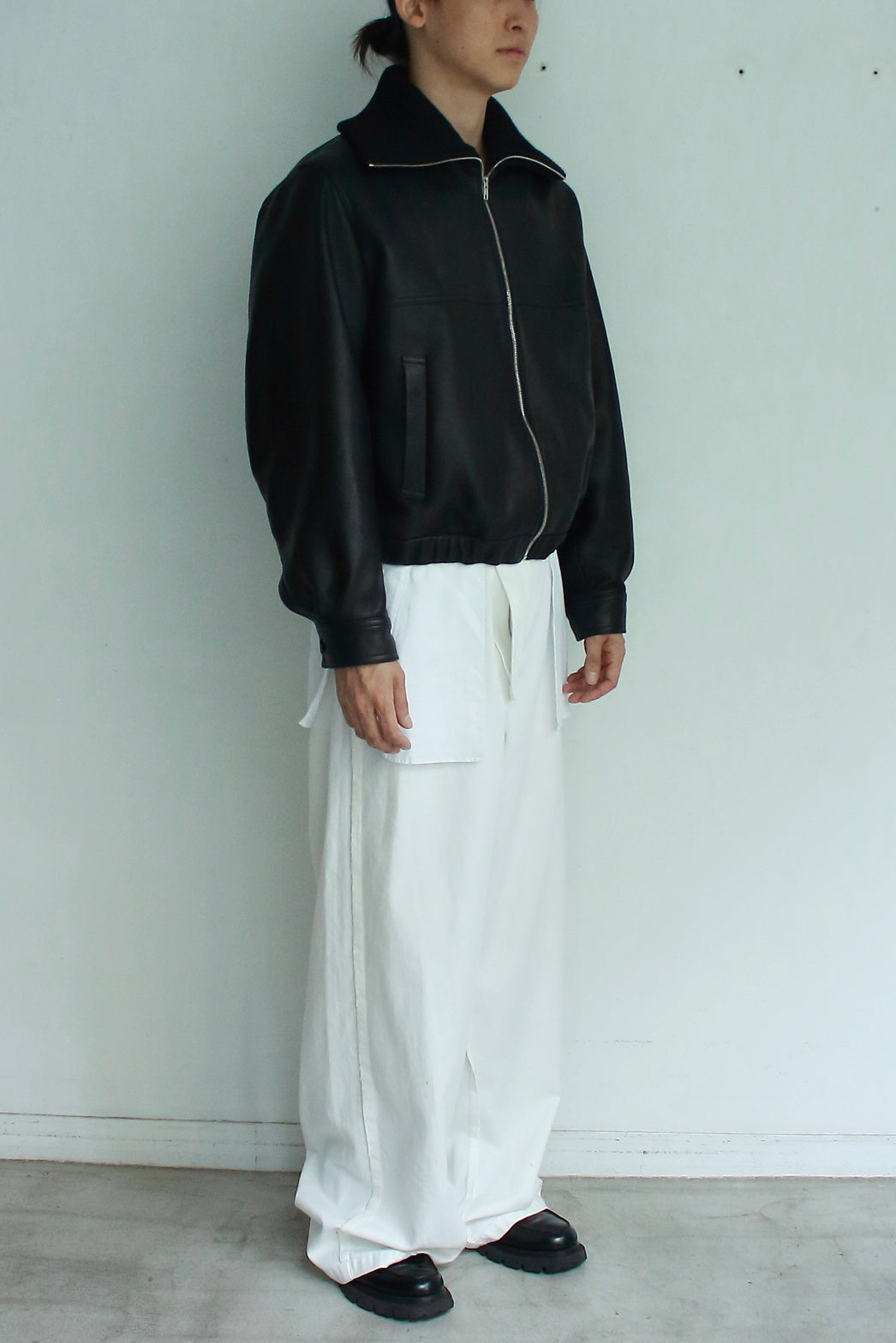 Ribbed High-Neck Leather Jacket