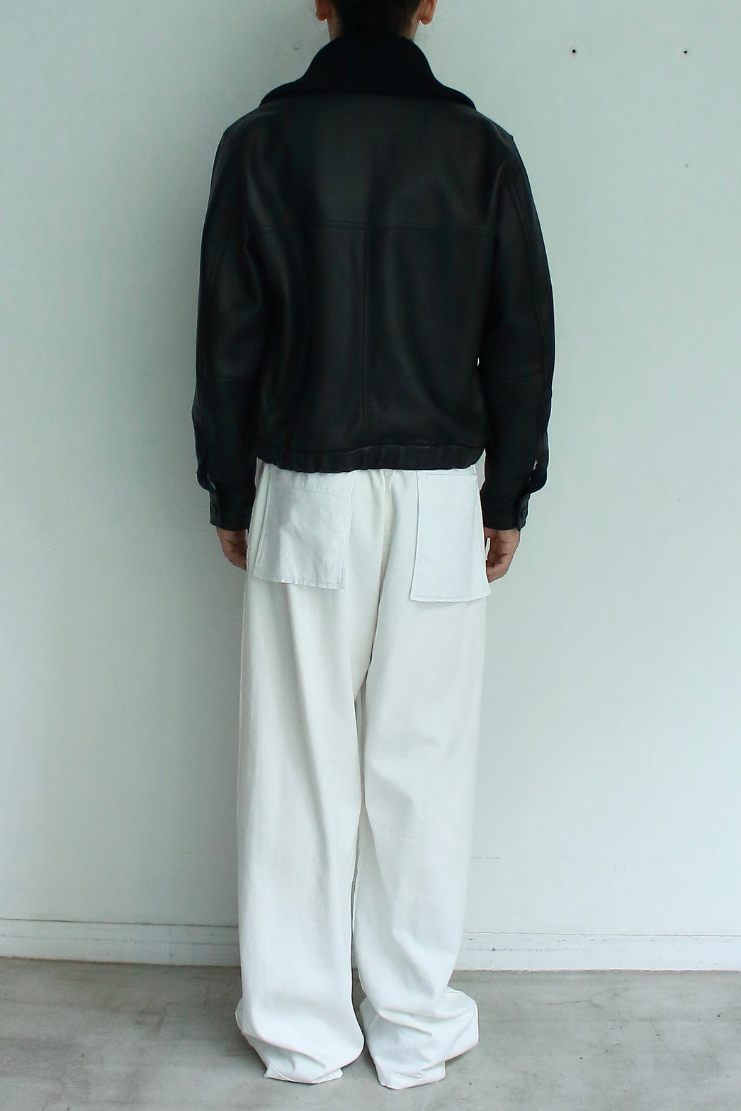 Ribbed High-Neck Leather Jacket