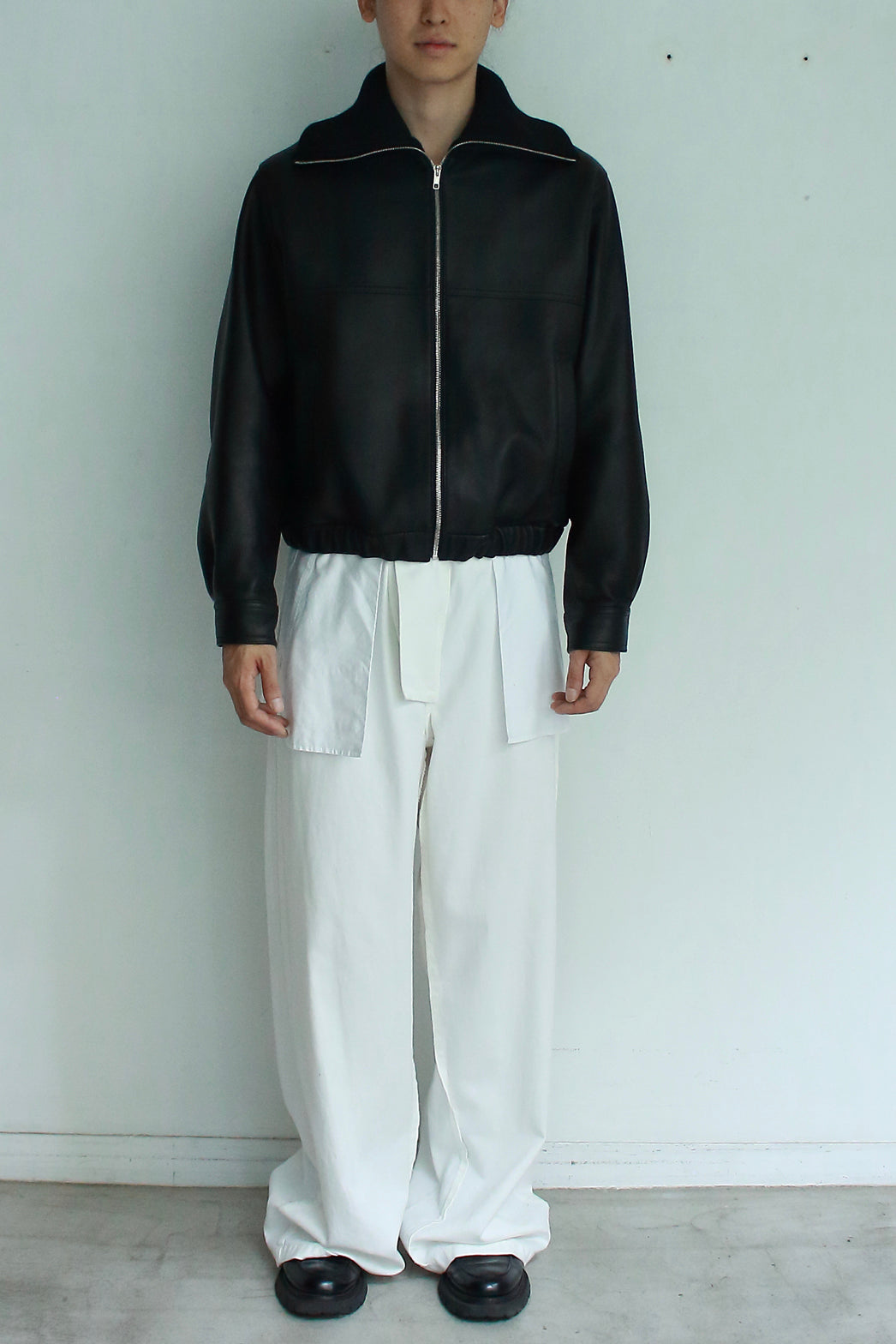 Ribbed High-Neck Leather Jacket