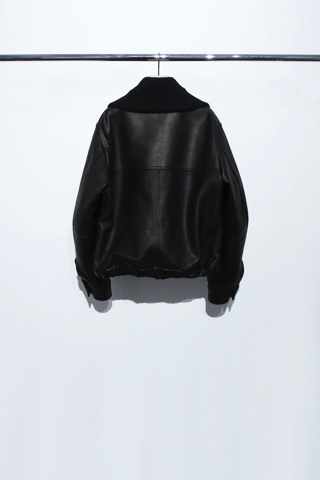 Ribbed High-Neck Leather Jacket