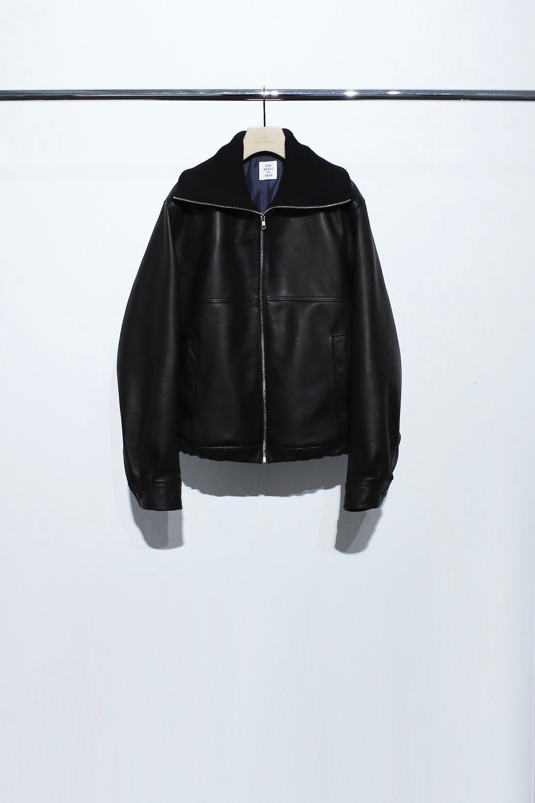 Ribbed High-Neck Leather Jacket