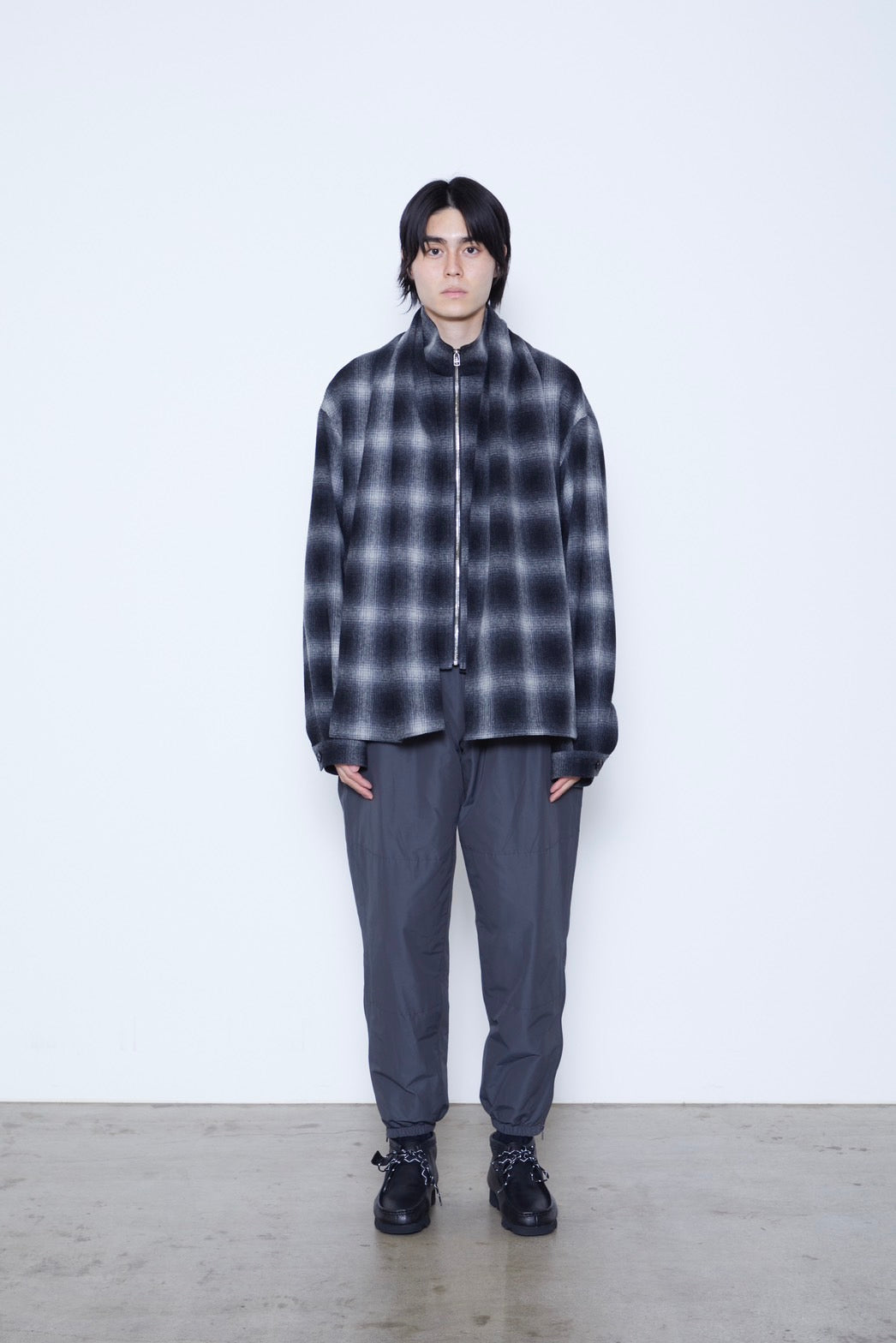 Ombre Check Short Jacket with Scarf