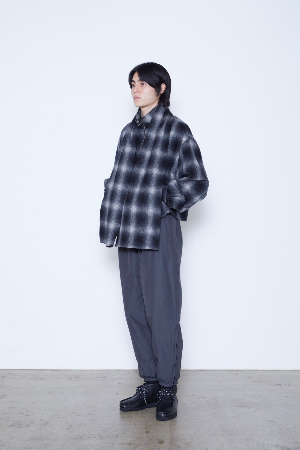 Ombre Check Short Jacket with Scarf