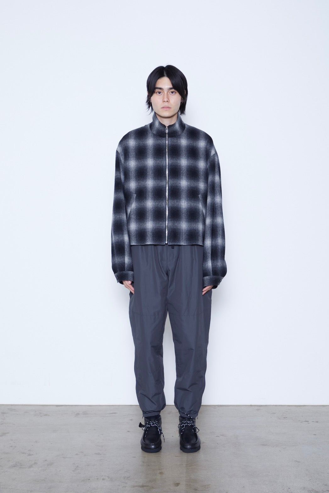 Ombre Check Short Jacket with Scarf