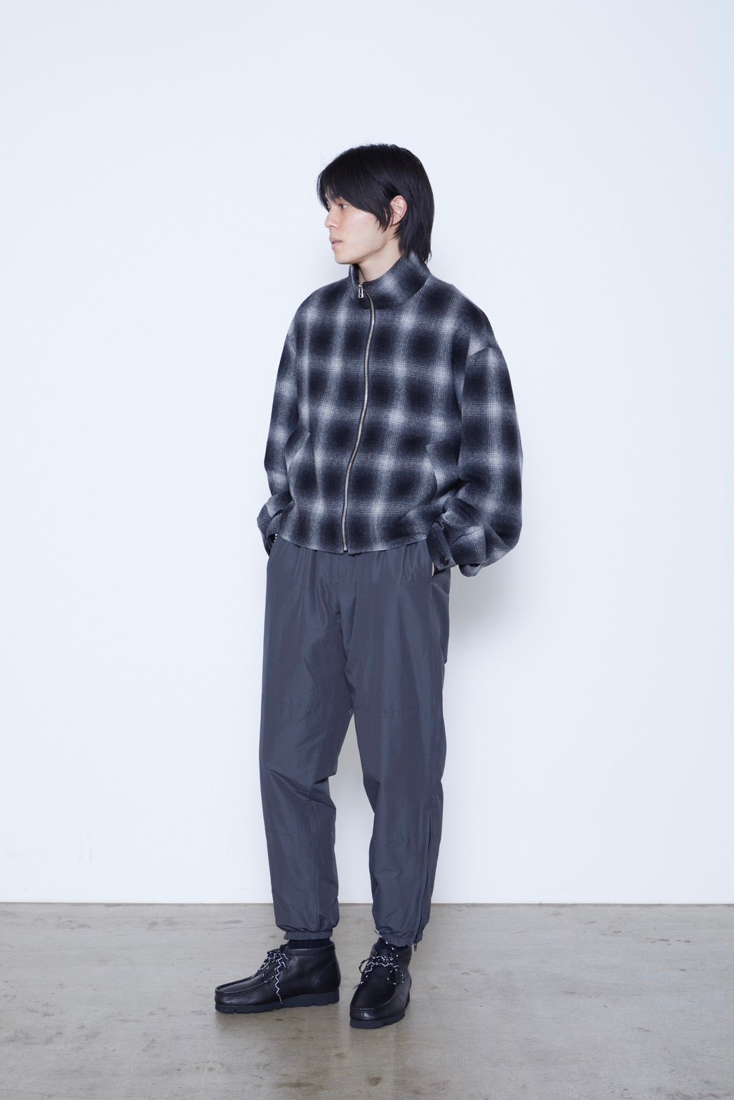 Ombre Check Short Jacket with Scarf